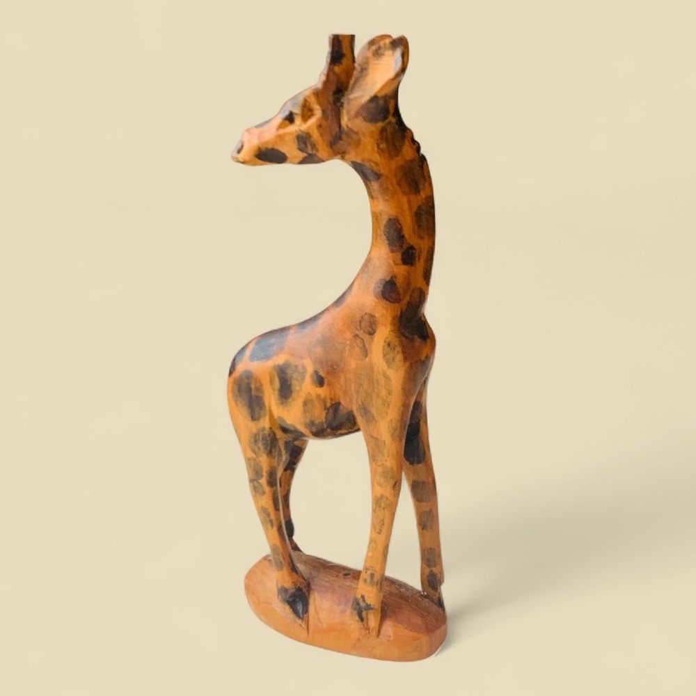 Handcrafted Carved  Wooden Giraffe Sculpture - Brown